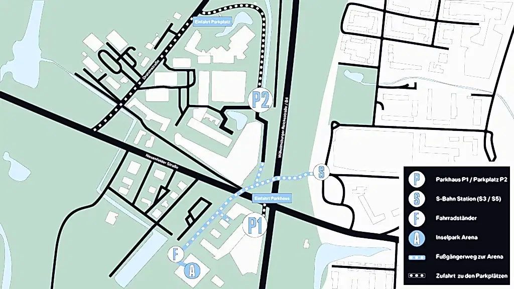 Grafik Zufahrt und Parkplätze Inselpark Arena